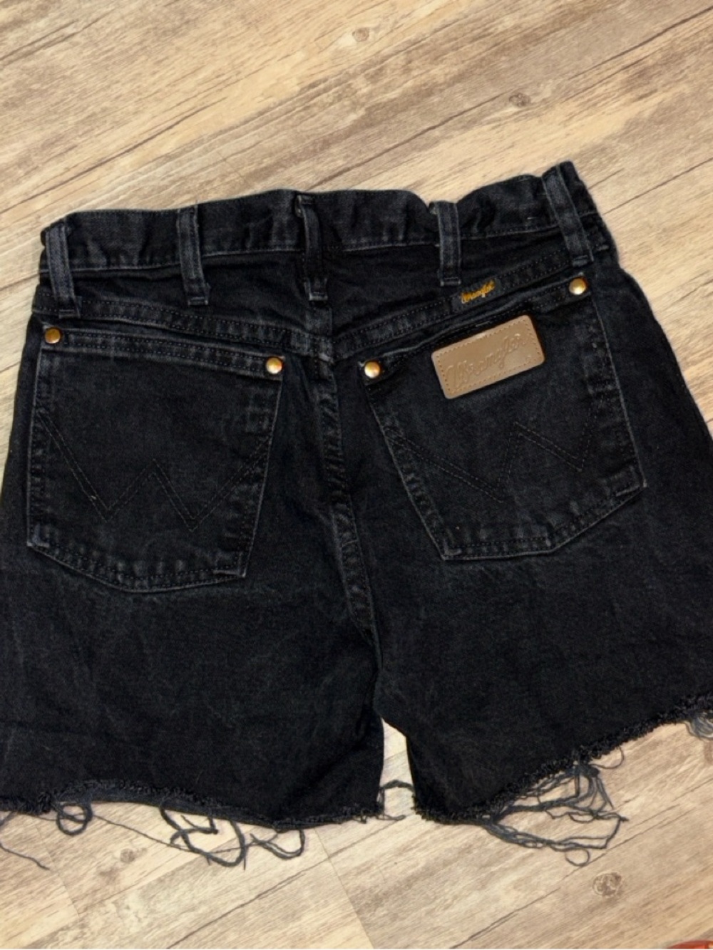 Wrangler Black Frayed Hem Denim Shorts